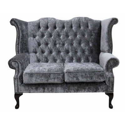 Chesterfield 2 Seater Sofa Modena Regency Grey Fabric In Queen Anne Style - image 1