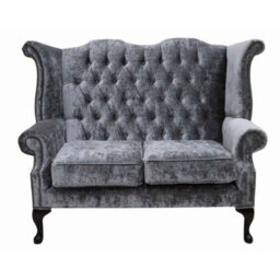 Chesterfield 2 Seater Sofa Modena Regency Grey Fabric In Queen Anne Style - thumbnail 1