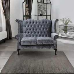 Chesterfield 2 Seater Sofa Modena Regency Grey Fabric In Queen Anne Style - thumbnail 4