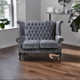 Chesterfield 2 Seater Sofa Modena Regency Grey Fabric In Queen Anne Style - thumbnail 3