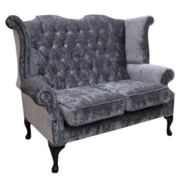 Chesterfield 2 Seater Sofa Modena Regency Grey Fabric In Queen Anne Style - thumbnail 2