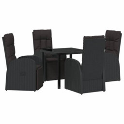 Berkfield Modern Garden Dining Set With Cushion 5 Pcs Black Poly Rattan