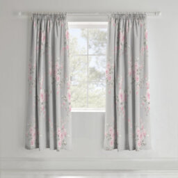 Catherine Lansfield Living Canterbury Floral 66X72 Inch Pencil Pleat Curtains Two Panels Grey - thumbnail 1