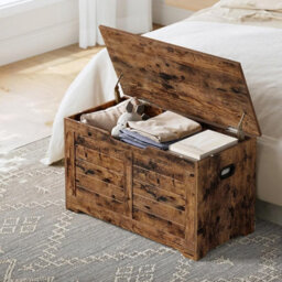 Storage Crate, Blanket Holder With 2 Safety Hinges, Rustic Shoe Bench, For Living Room, Hallway, Bedroom, Rustic Brown