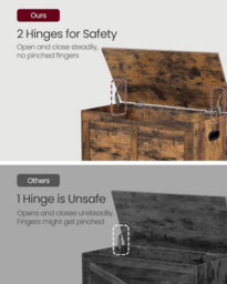 Songmics Storage Crate, Blanket Holder With 2 Safety Hinges, Rustic Shoe Bench, For Living Room, Hallway, Bedroom, Rustic Brown - thumbnail 4