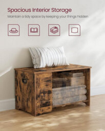 Songmics Storage Crate, Blanket Holder With 2 Safety Hinges, Rustic Shoe Bench, For Living Room, Hallway, Bedroom, Rustic Brown - thumbnail 3