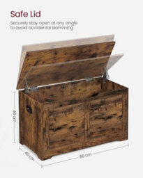 Songmics Storage Crate, Blanket Holder With 2 Safety Hinges, Rustic Shoe Bench, For Living Room, Hallway, Bedroom, Rustic Brown - thumbnail 2