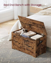 Songmics Storage Crate, Blanket Holder With 2 Safety Hinges, Rustic Shoe Bench, For Living Room, Hallway, Bedroom, Rustic Brown - thumbnail 9
