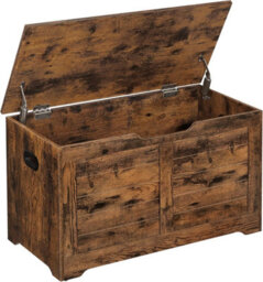Songmics Storage Crate, Blanket Holder With 2 Safety Hinges, Rustic Shoe Bench, For Living Room, Hallway, Bedroom, Rustic Brown - thumbnail 8