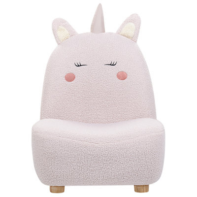 Wyld And Coco Pink Unicorn Kids Armchair - Armless Boucle Upholstery, Rubberwood Legs, Compact Nursery Seat - image 1
