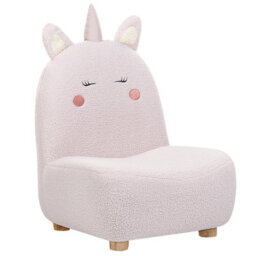 Wyld And Coco Pink Unicorn Kids Armchair - Armless Boucle Upholstery, Rubberwood Legs, Compact Nursery Seat - thumbnail 5
