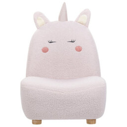 Wyld And Coco Pink Unicorn Kids Armchair - Armless Boucle Upholstery, Rubberwood Legs, Compact Nursery Seat - thumbnail 1