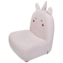 Wyld And Coco Pink Unicorn Kids Armchair - Armless Boucle Upholstery, Rubberwood Legs, Compact Nursery Seat - thumbnail 6