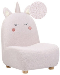 Wyld And Coco Pink Unicorn Kids Armchair - Armless Boucle Upholstery, Rubberwood Legs, Compact Nursery Seat - thumbnail 3