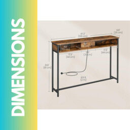 Pirlo Plush Industrial Console Table With Charging Station Rustic Brown Hallway Furniture - thumbnail 5