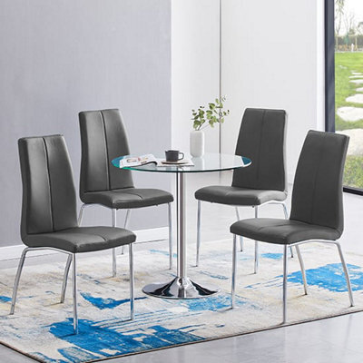 Furniture in Fashion Dante Clear Glass Dining Table With 4 Opal Grey Chairs - image 1