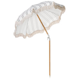 Wyld And Coco Garden Parasol 150Cm Round White Black Stripe Tilting Beech Wood Pole Uv-Resistant - thumbnail 5