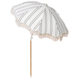 Wyld And Coco Garden Parasol 150Cm Round White Black Stripe Tilting Beech Wood Pole Uv-Resistant - thumbnail 4