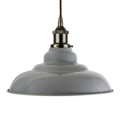 French Grey St Edmund's Painted Dome Pendant Light With Black Nickel Lamp Holder And Brown Twisted Cable - Se Home - image 1