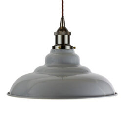 French Grey St Edmund's Painted Dome Pendant Light With Black Nickel Lamp Holder And Brown Twisted Cable - Se Home - thumbnail 1