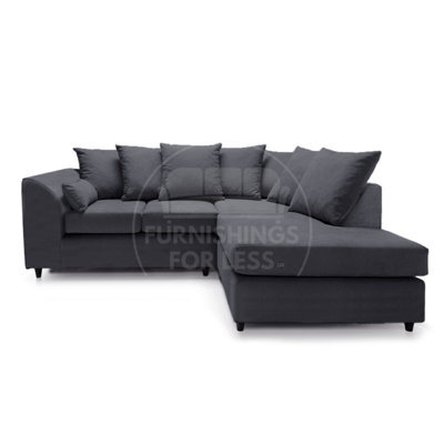 Furnishings For Less UK Casper Soft Chenille Fabric 3 To 4 Seater L Shaped Corner Sofa Black Right Hand Facing - Scatter Back - image 1