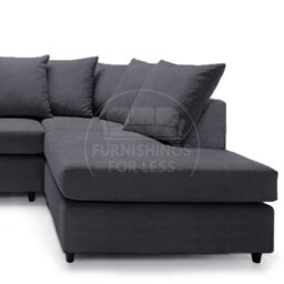 Furnishings For Less UK Casper Soft Chenille Fabric 3 To 4 Seater L Shaped Corner Sofa Black Right Hand Facing - Scatter Back - thumbnail 3