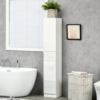 Kleankin High Gloss Tall Bathroom Cabinet With Adjustable Shelves White - image 1