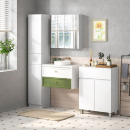 Kleankin High Gloss Tall Bathroom Cabinet With Adjustable Shelves White - thumbnail 9