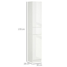 Kleankin High Gloss Tall Bathroom Cabinet With Adjustable Shelves White - thumbnail 3