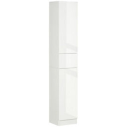 Kleankin High Gloss Tall Bathroom Cabinet With Adjustable Shelves White - thumbnail 2
