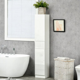 Kleankin High Gloss Tall Bathroom Cabinet With Adjustable Shelves White - thumbnail 1