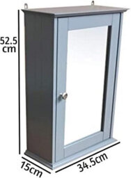 Grey Bathroom Single Door Mirror Cabinet Bathroom Wall Unit With Internal Shelf - thumbnail 2