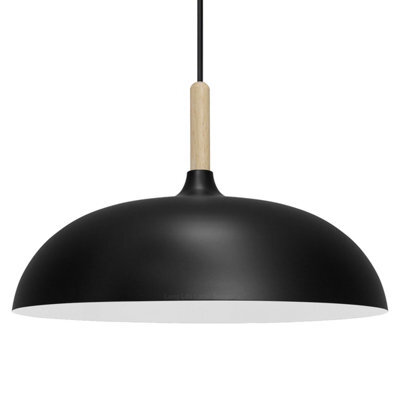 Long Life Lamps Company Modern Black Ceiling Pendant Light Metal Dome Shade Wooden Fitting M0107 - image 1