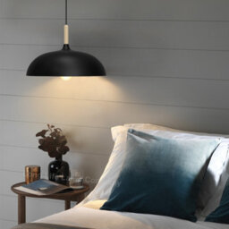 Long Life Lamps Company Modern Black Ceiling Pendant Light Metal Dome Shade Wooden Fitting M0107 - thumbnail 8