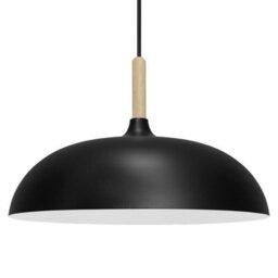 Long Life Lamps Company Modern Black Ceiling Pendant Light Metal Dome Shade Wooden Fitting M0107
