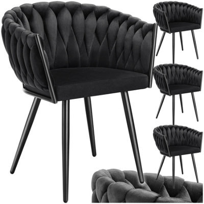 Tectake Set Of 4 Dining Chair Astano - Padded, Velvet, Knot Design, Continuous Backrest  - Black - image 1