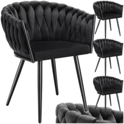 Tectake Set Of 4 Dining Chair Astano - Padded, Velvet, Knot Design, Continuous Backrest  - Black - thumbnail 1