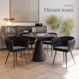 Tectake Set Of 4 Dining Chair Astano - Padded, Velvet, Knot Design, Continuous Backrest  - Black - thumbnail 8