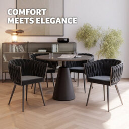 Tectake Set Of 4 Dining Chair Astano - Padded, Velvet, Knot Design, Continuous Backrest  - Black - thumbnail 9