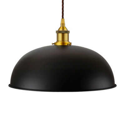 Matt Black Worcester Painted Dome Pendant Light With Antique Gold Lamp Holder And Brown Twisted Cable - Se Home - image 1