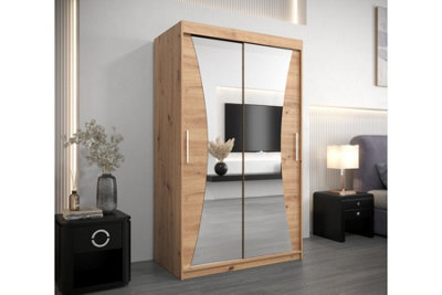 Arte 2 Door Manufactured Wood Wardrobe - 120Cm Mirrored Sliding Wardrobe In Sonoma Oak - image 1