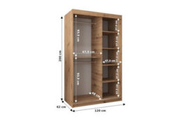 Arte 2 Door Manufactured Wood Wardrobe - 120Cm Mirrored Sliding Wardrobe In Sonoma Oak - thumbnail 3