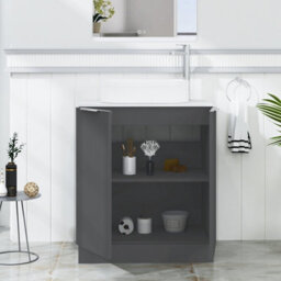 Royal Bathrooms Evora 700mm Graphite Grey Fluted Floor Standing Countertop Vanity Unit 2 Door With Lyon Basin - thumbnail 3