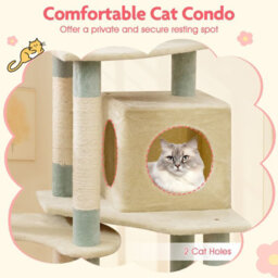 Costway 155Cm Tall Cat Tree Multi-Level Aesthetic Floral Kitten Tower-Red - thumbnail 5