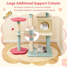 Costway 155Cm Tall Cat Tree Multi-Level Aesthetic Floral Kitten Tower-Red - thumbnail 2