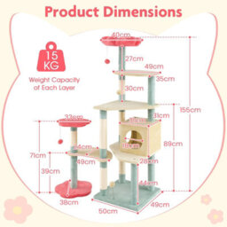 Costway 155Cm Tall Cat Tree Multi-Level Aesthetic Floral Kitten Tower-Red - thumbnail 4