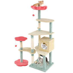 Costway 155Cm Tall Cat Tree Multi-Level Aesthetic Floral Kitten Tower-Red - thumbnail 1
