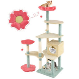 Costway 155Cm Tall Cat Tree Multi-Level Aesthetic Floral Kitten Tower-Red - thumbnail 9