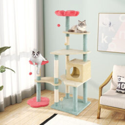 Costway 155Cm Tall Cat Tree Multi-Level Aesthetic Floral Kitten Tower-Red - thumbnail 8