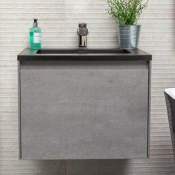 Plum&clay Rigel Concrete Wall Hung Bathroom Vanity Unit With Black Basin (W)600mm (H)450mm - thumbnail 2